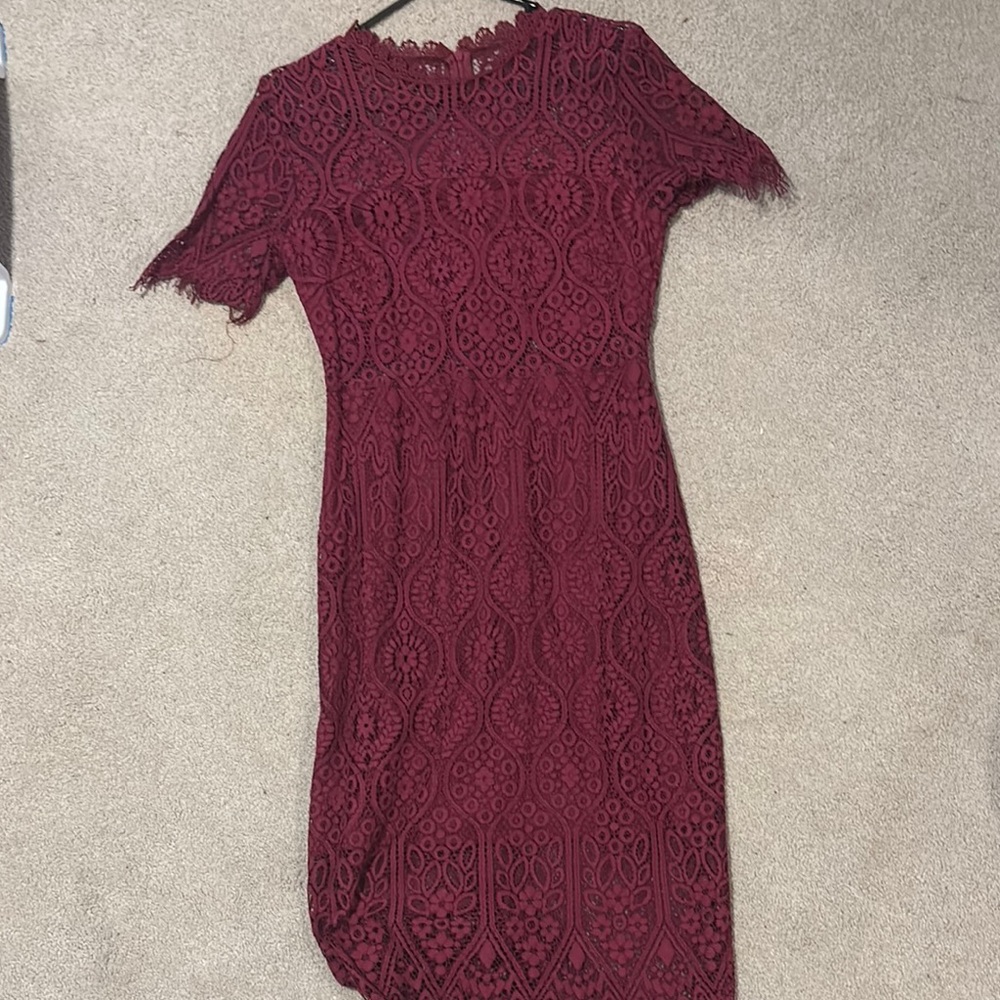 Miami Red Sheath Midi Dress Crew Neck Short Sleeve
